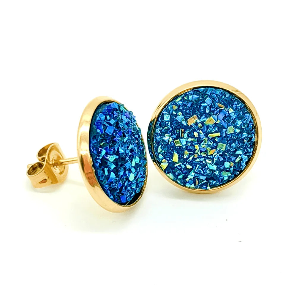 ✨Boucles d’oreilles plaquées or avec pierre druzy artificielle – Acier inoxydable✨