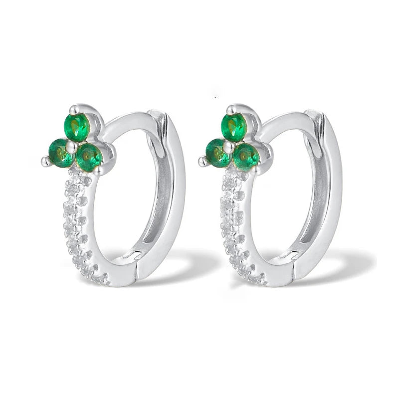 Boucles d’oreilles créoles rondes plaqué or 18K avec fleurs en zircon multicolores