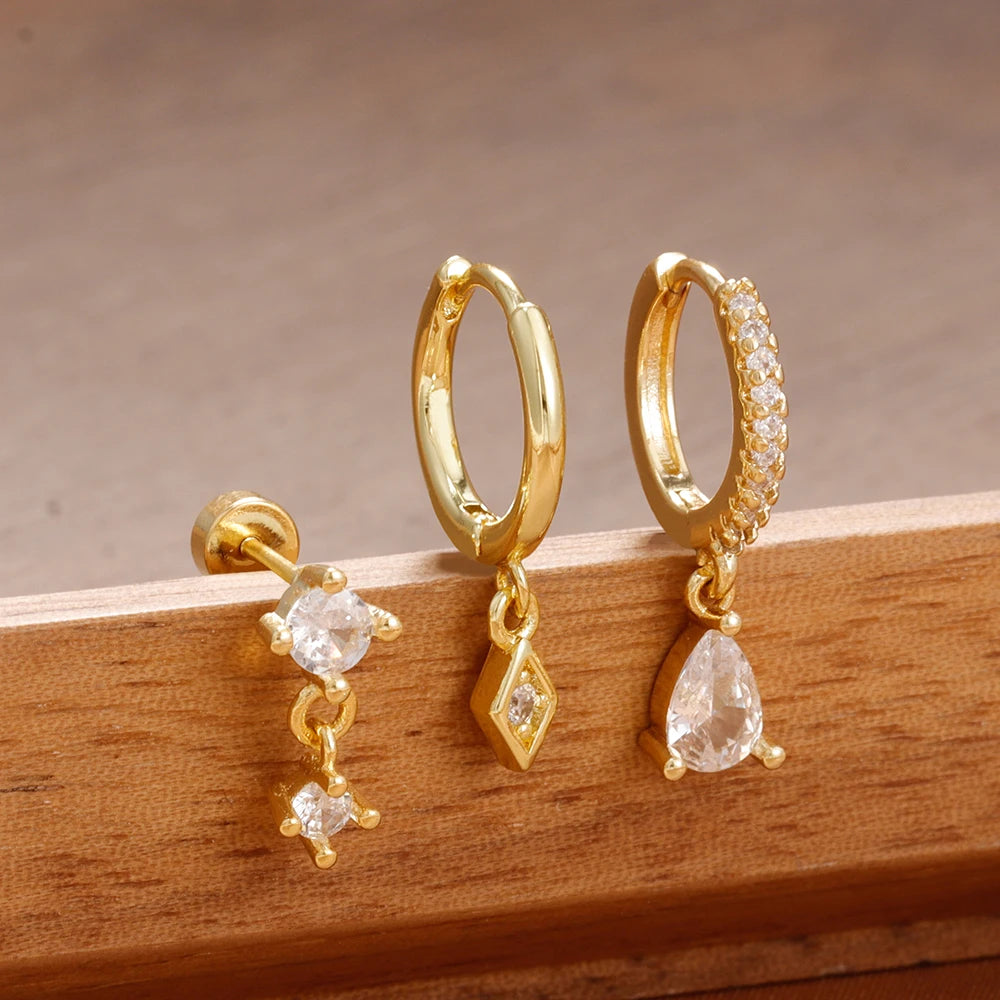 ✨Lot de 3 paires de boucles d’oreilles créoles avec pendentif losange✨