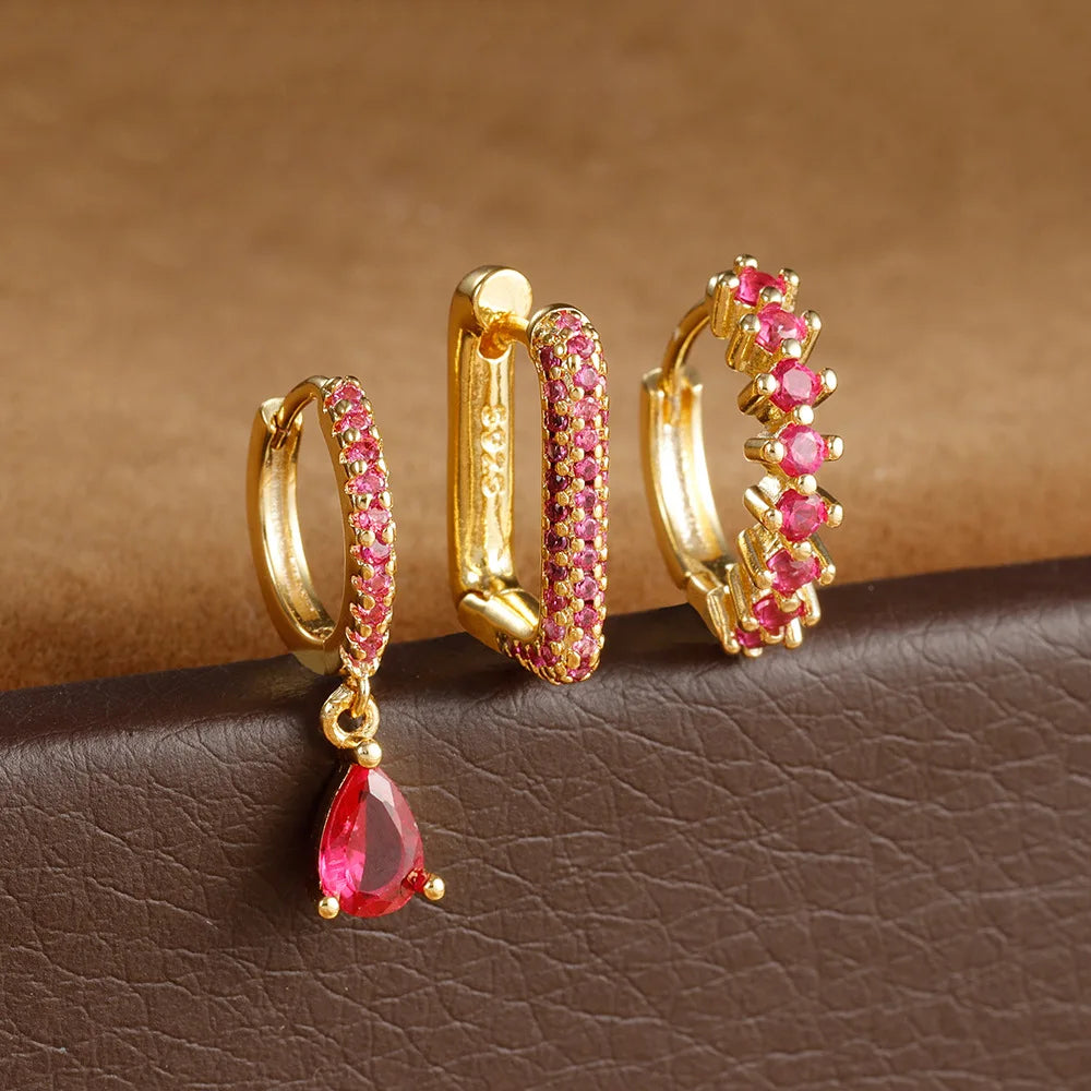 Set de 3 boucles d’oreilles géométriques en forme de U – Style vintage doré