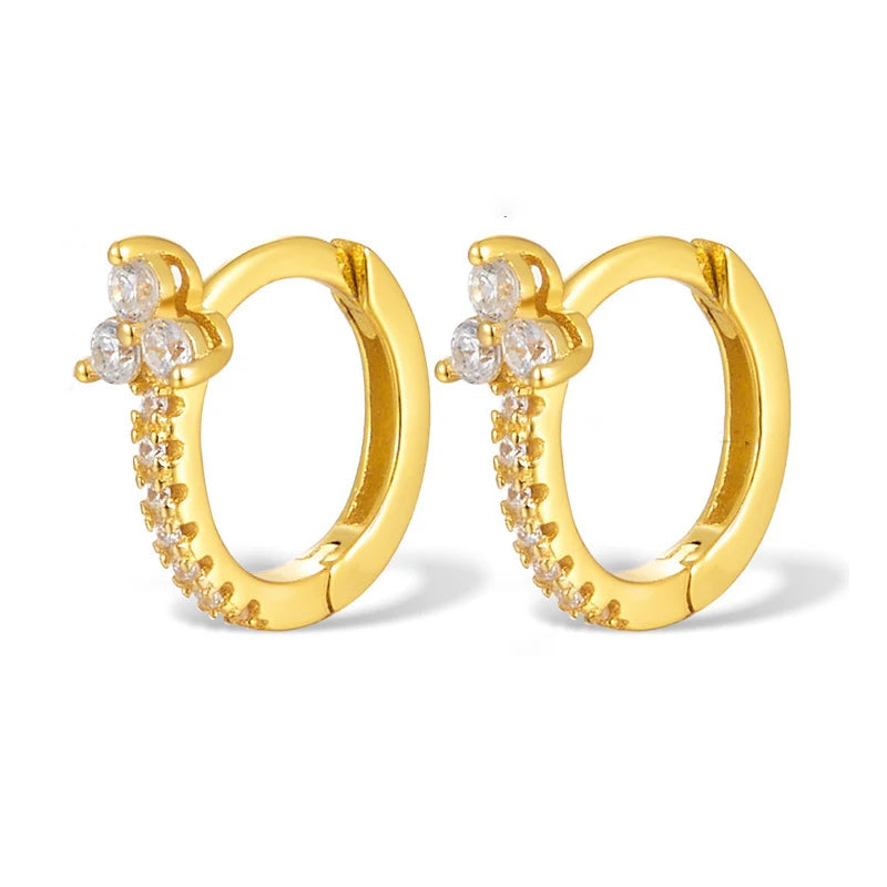 Boucles d’oreilles créoles rondes plaqué or 18K avec fleurs en zircon multicolores
