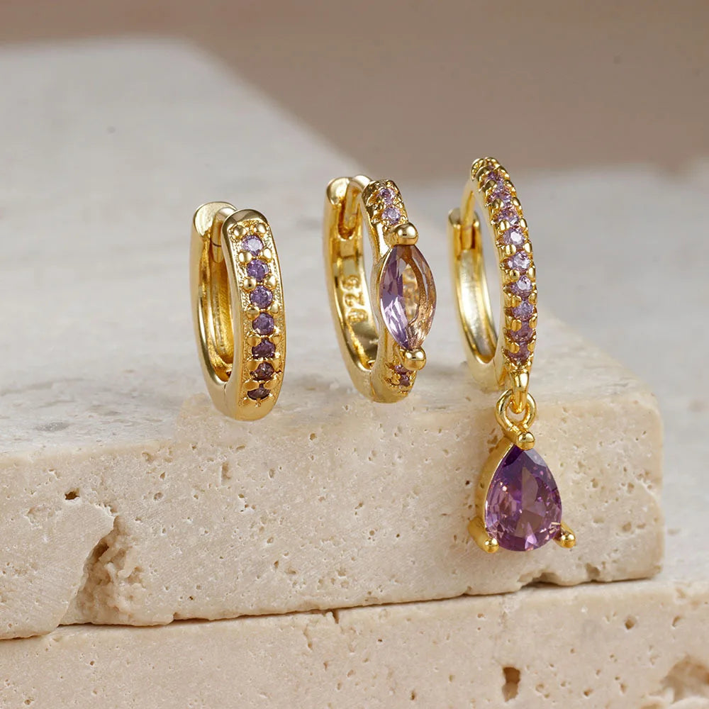 ✨Lot de 3 boucles d’oreilles créoles en acier inoxydable avec zircons CZ✨