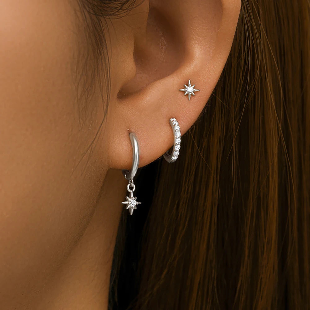 Set de 3 boucles d’oreilles étoile – Acier inoxydable plaqué or 18K