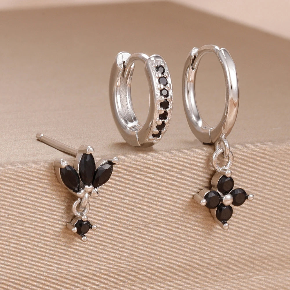 ✨ Lot de 3 boucles d’oreilles pendantes – Zircons et acier inoxydable✨