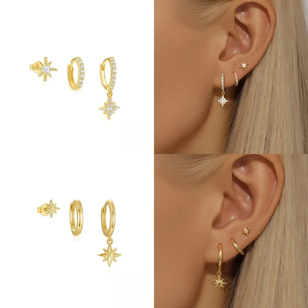 ✨ Lot de 3 boucles d’oreilles – Acier inoxydable, plaqué or 18K✨