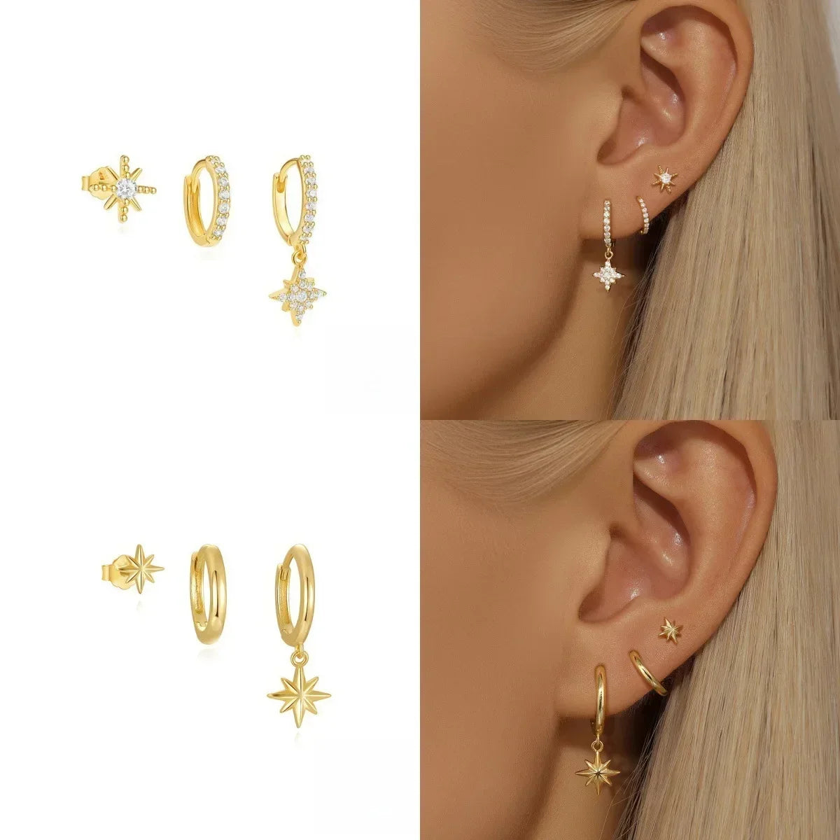✨ Lot de 3 boucles d’oreilles – Acier inoxydable, plaqué or 18K✨