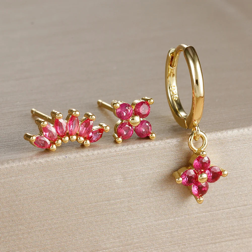 ✨ Lot de 3 boucles d’oreilles pendantes – Zircons et acier inoxydable✨