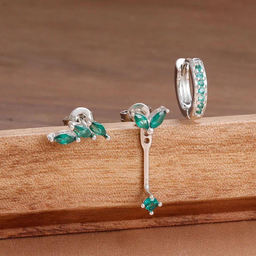 Lot de 3 paires de boucles d’oreilles clous en zircon – Acier inoxydable – Style unique punk rock unisexe