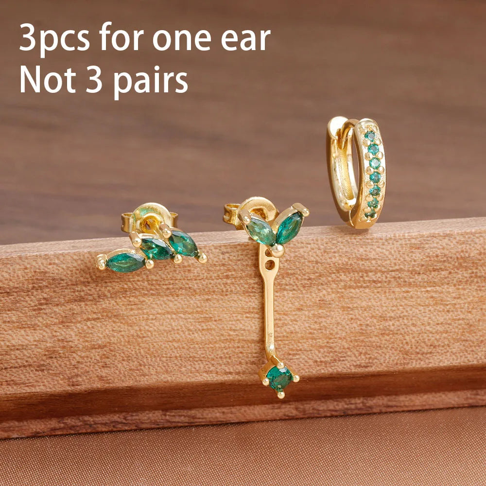 Lot de 3 paires de boucles d’oreilles clous en zircon – Acier inoxydable – Style unique punk rock unisexe