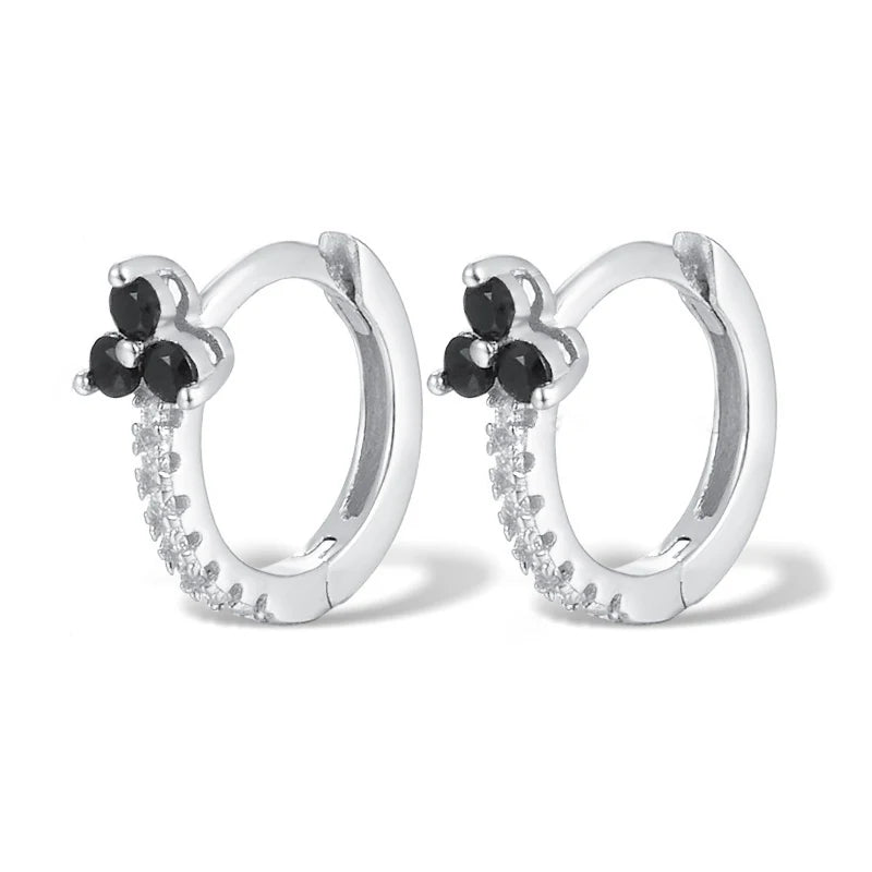 Boucles d’oreilles créoles rondes plaqué or 18K avec fleurs en zircon multicolores