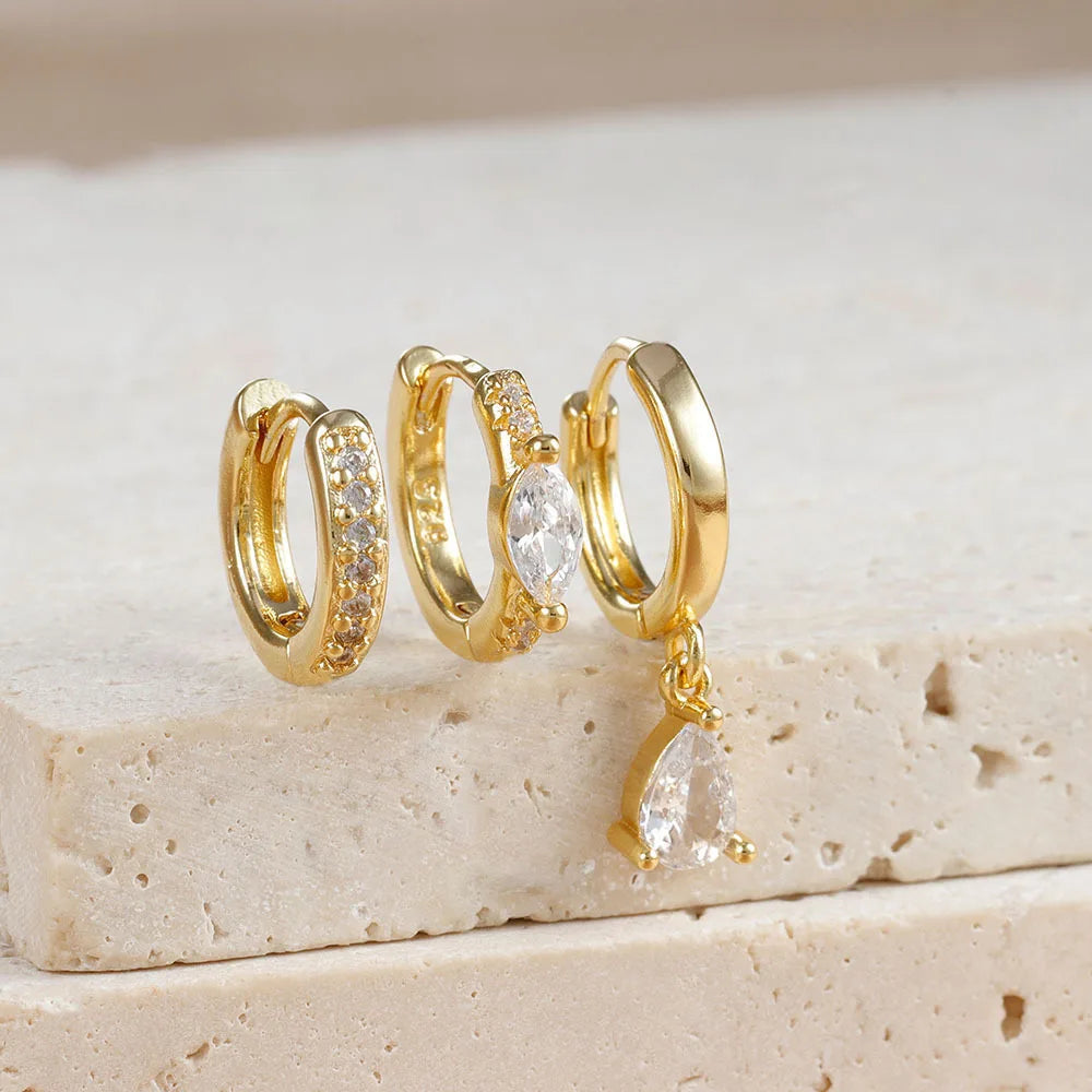 ✨Lot de 3 boucles d’oreilles créoles en acier inoxydable avec zircons CZ✨