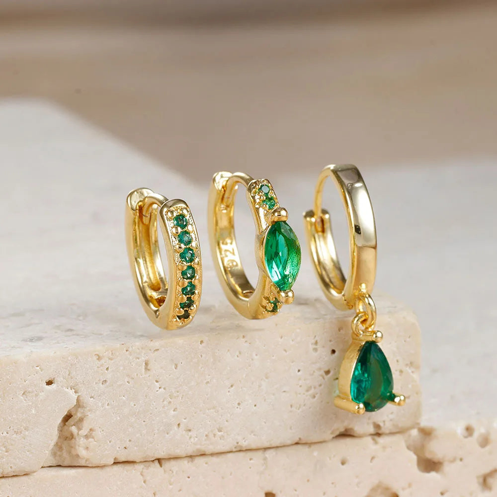 ✨Lot de 3 boucles d’oreilles créoles en acier inoxydable avec zircons CZ✨