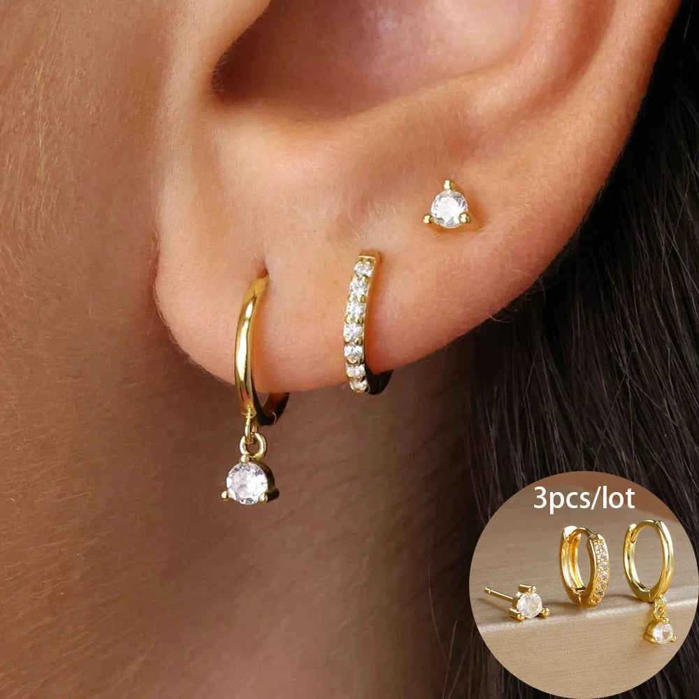 ✨3 paires de boucles d’oreilles pendantes – Acier inoxydable plaqué or 18K✨