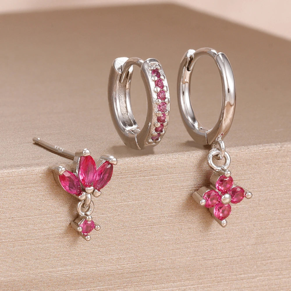 ✨ Lot de 3 boucles d’oreilles pendantes – Zircons et acier inoxydable✨