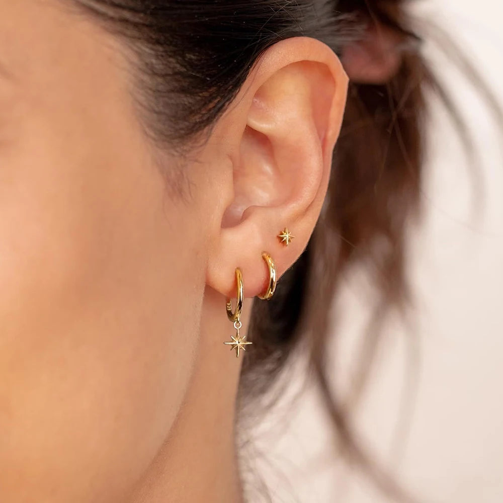 Set de 3 boucles d’oreilles étoile – Acier inoxydable plaqué or 18K