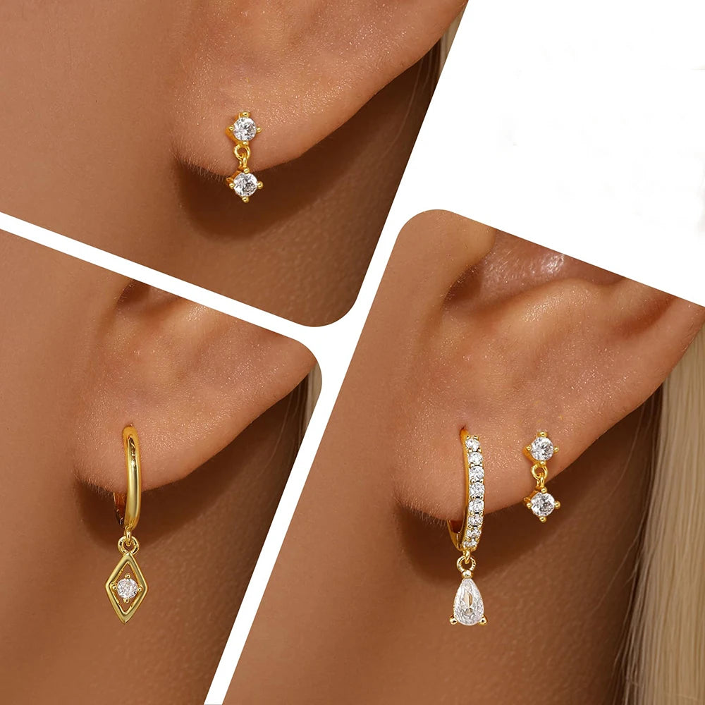 ✨Lot de 3 paires de boucles d’oreilles créoles avec pendentif losange✨