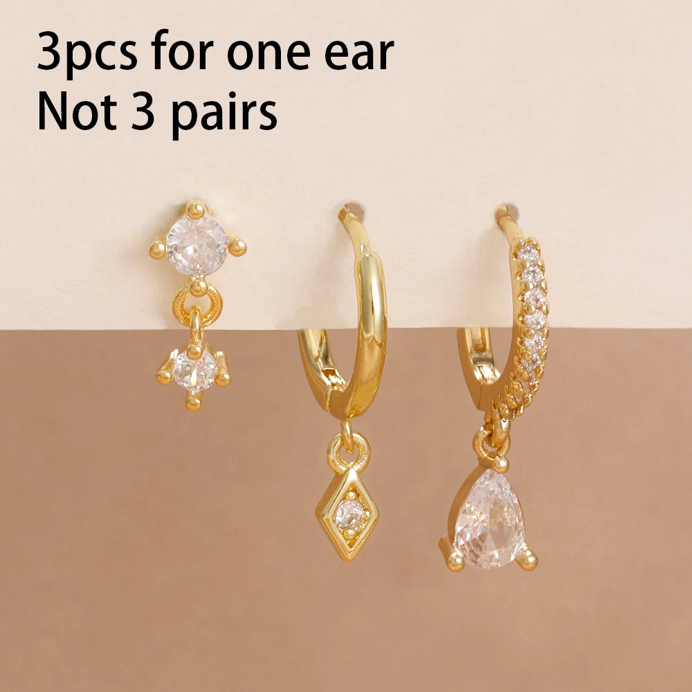 ✨Lot de 3 paires de boucles d’oreilles créoles avec pendentif losange✨