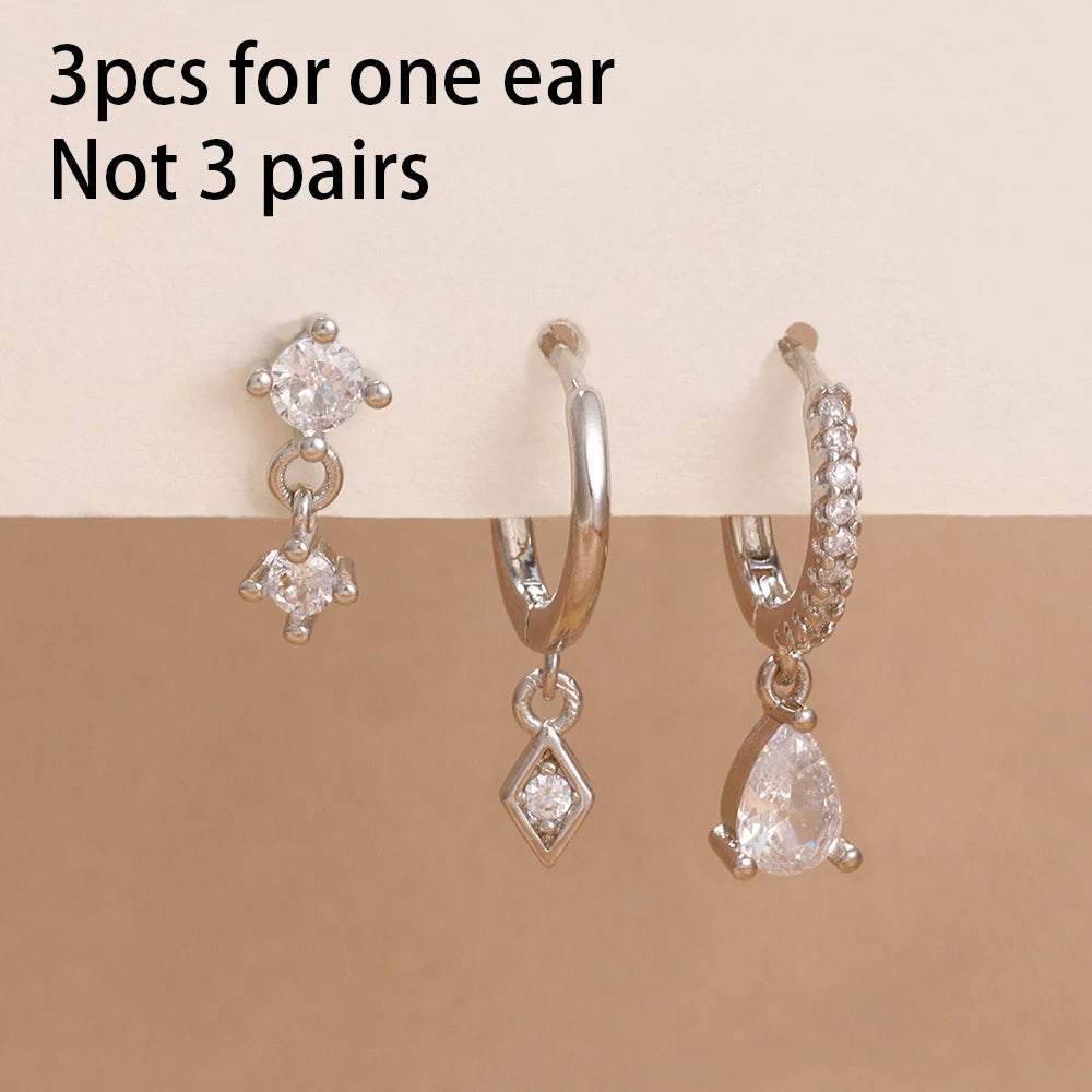 ✨Lot de 3 paires de boucles d’oreilles créoles avec pendentif losange✨