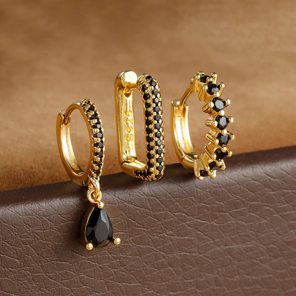 Set de 3 boucles d’oreilles géométriques en forme de U – Style vintage doré