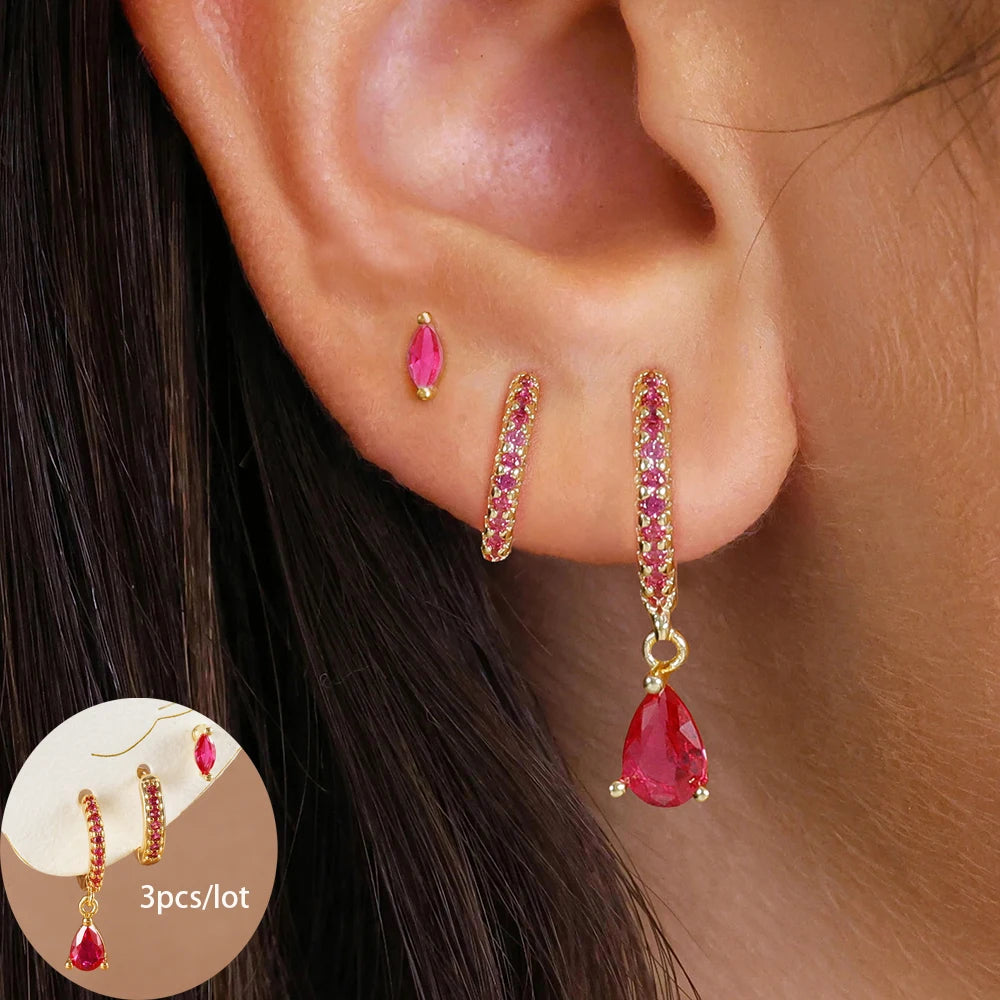 ✨3 paires de boucles d’oreilles pendantes – Acier inoxydable plaqué or 18K✨