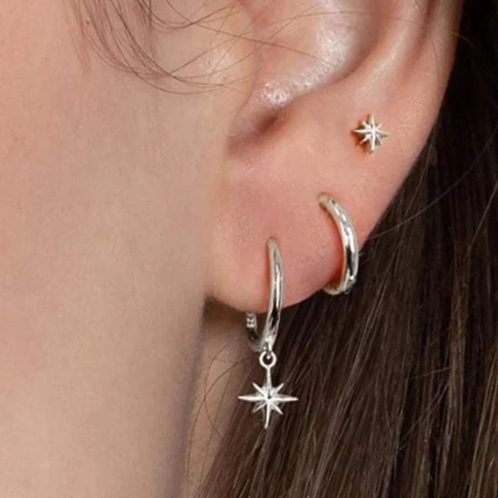 Set de 3 boucles d’oreilles étoile – Acier inoxydable plaqué or 18K