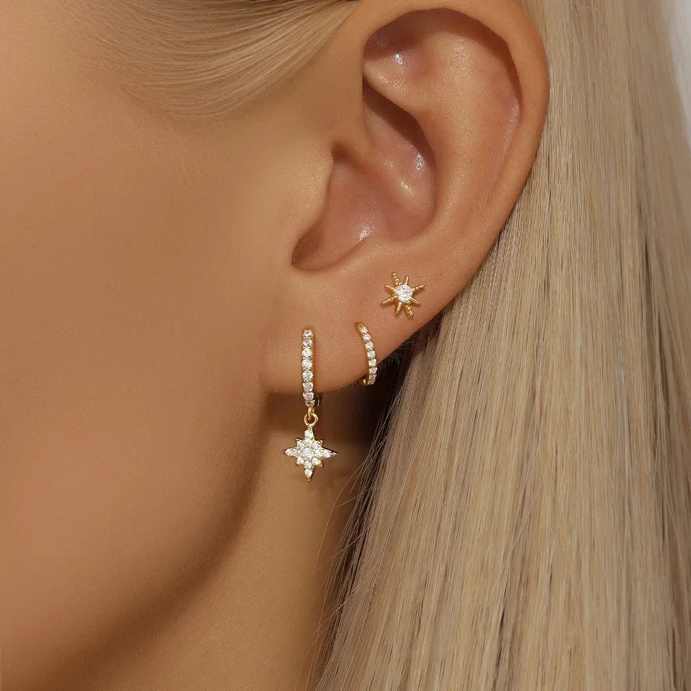✨ Lot de 3 boucles d’oreilles – Acier inoxydable, plaqué or 18K✨