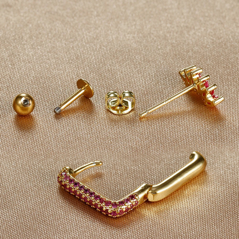 ✨ Boucles d’oreilles percées en acier inoxydable-zircon coloré✨