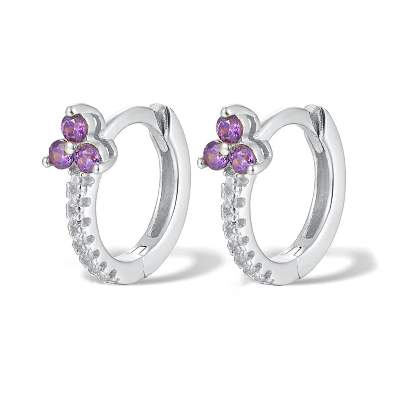 Boucles d’oreilles créoles rondes plaqué or 18K avec fleurs en zircon multicolores