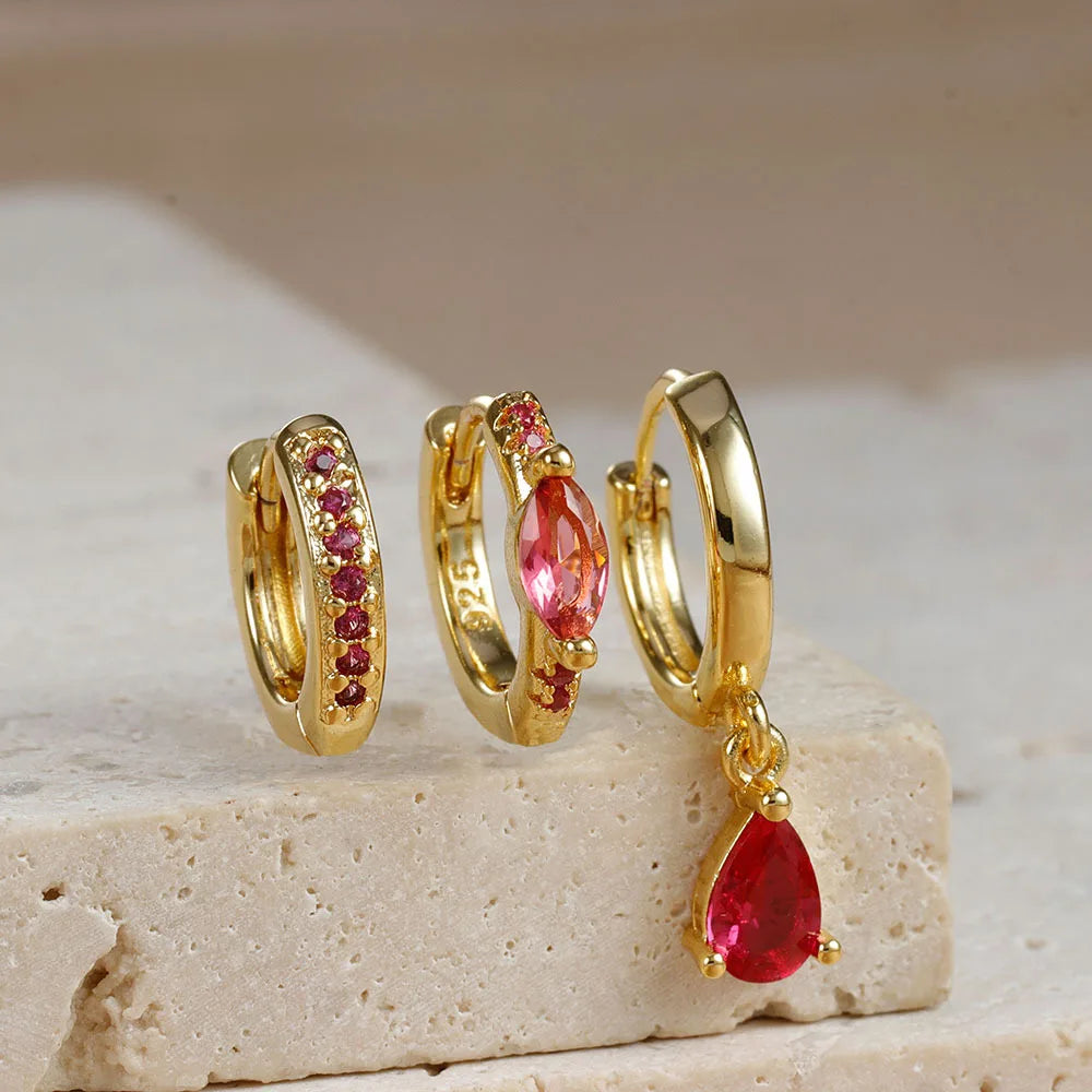 ✨Lot de 3 boucles d’oreilles créoles en acier inoxydable avec zircons CZ✨