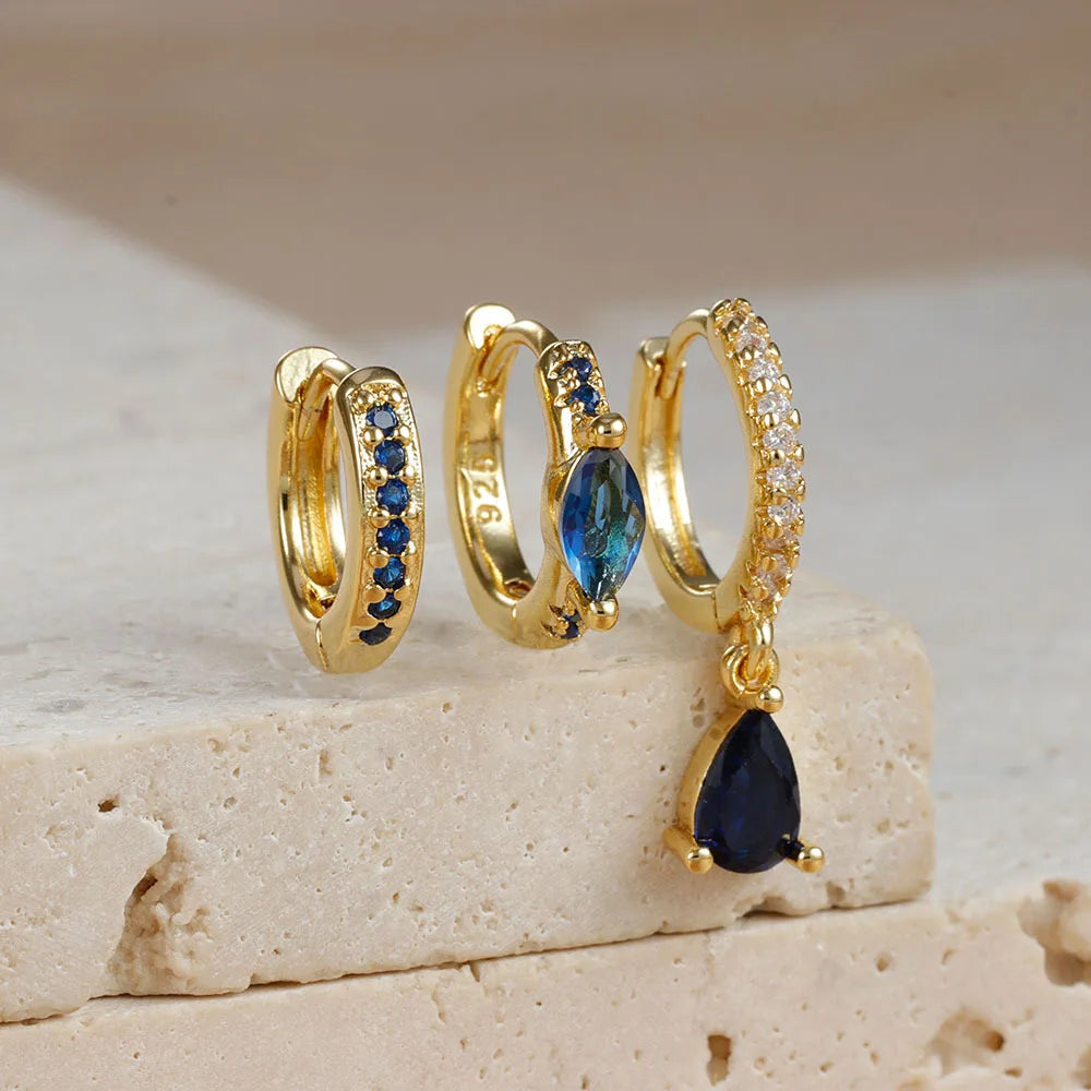 ✨Lot de 3 boucles d’oreilles créoles en acier inoxydable avec zircons CZ✨