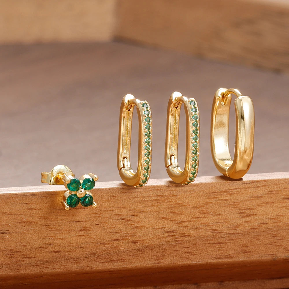 ✨ Lot de 4 boucles d’oreilles créoles en U pour femme – Acier inoxydable, zircon brillant✨