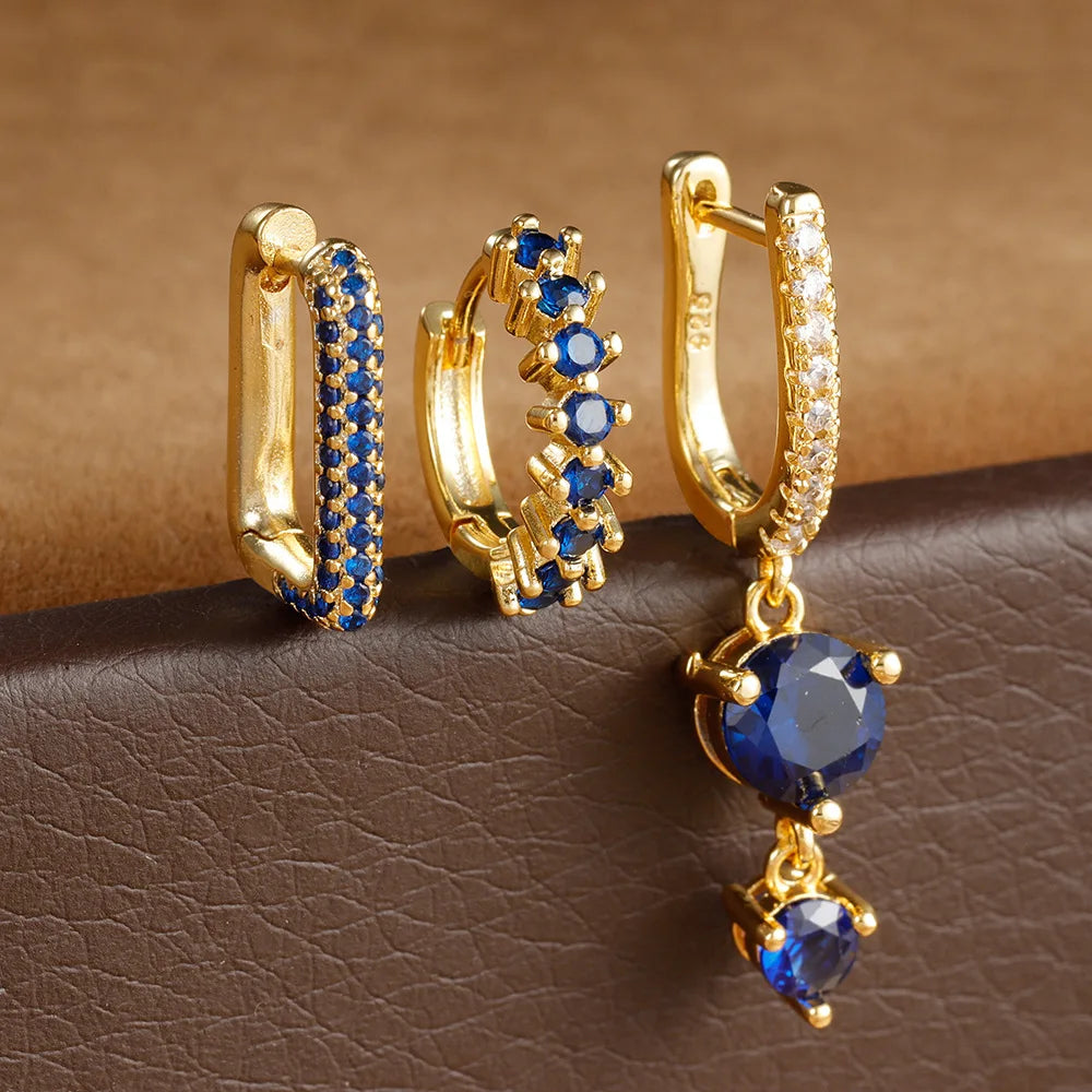 Set de 3 boucles d’oreilles géométriques en forme de U – Style vintage doré
