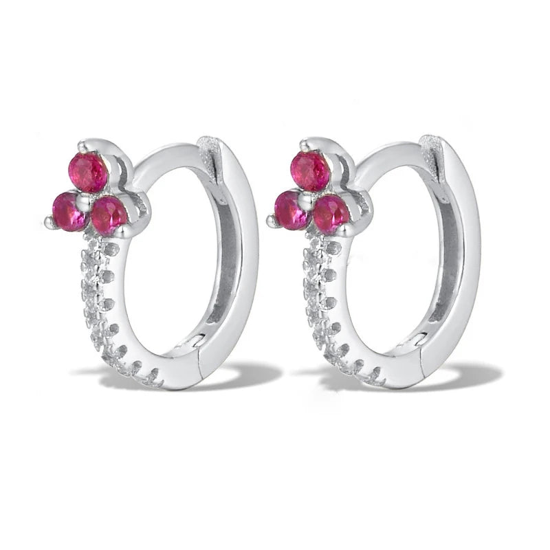 Boucles d’oreilles créoles rondes plaqué or 18K avec fleurs en zircon multicolores