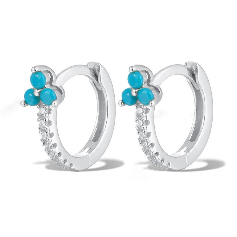Boucles d’oreilles créoles rondes plaqué or 18K avec fleurs en zircon multicolores