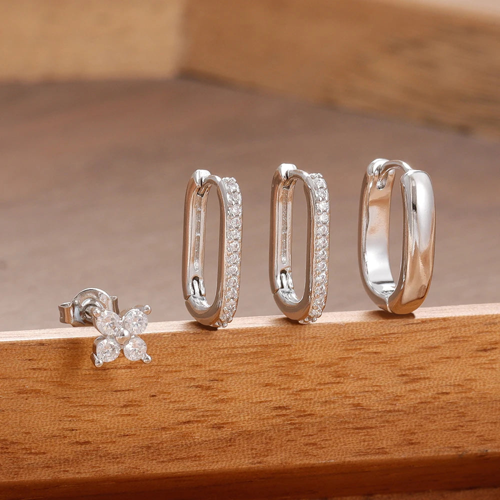 ✨ Lot de 4 boucles d’oreilles créoles en U pour femme – Acier inoxydable, zircon brillant✨