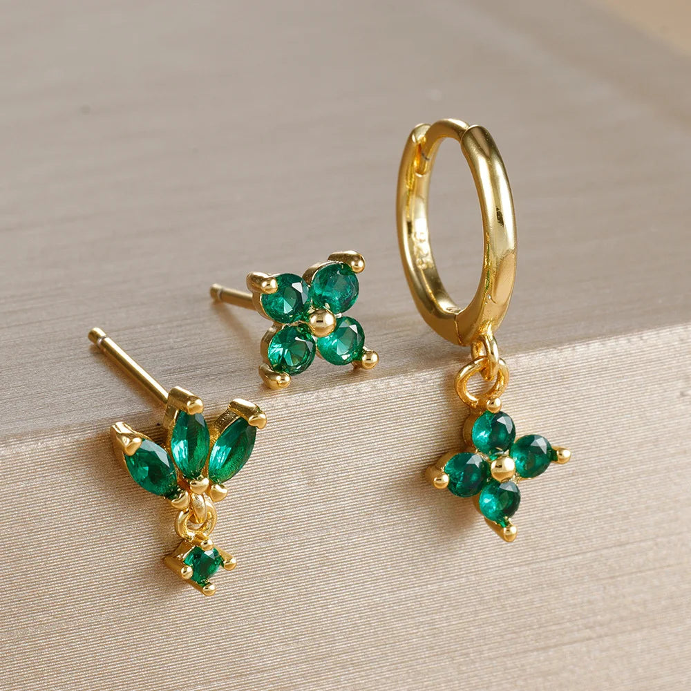 ✨ Lot de 3 boucles d’oreilles pendantes – Zircons et acier inoxydable✨