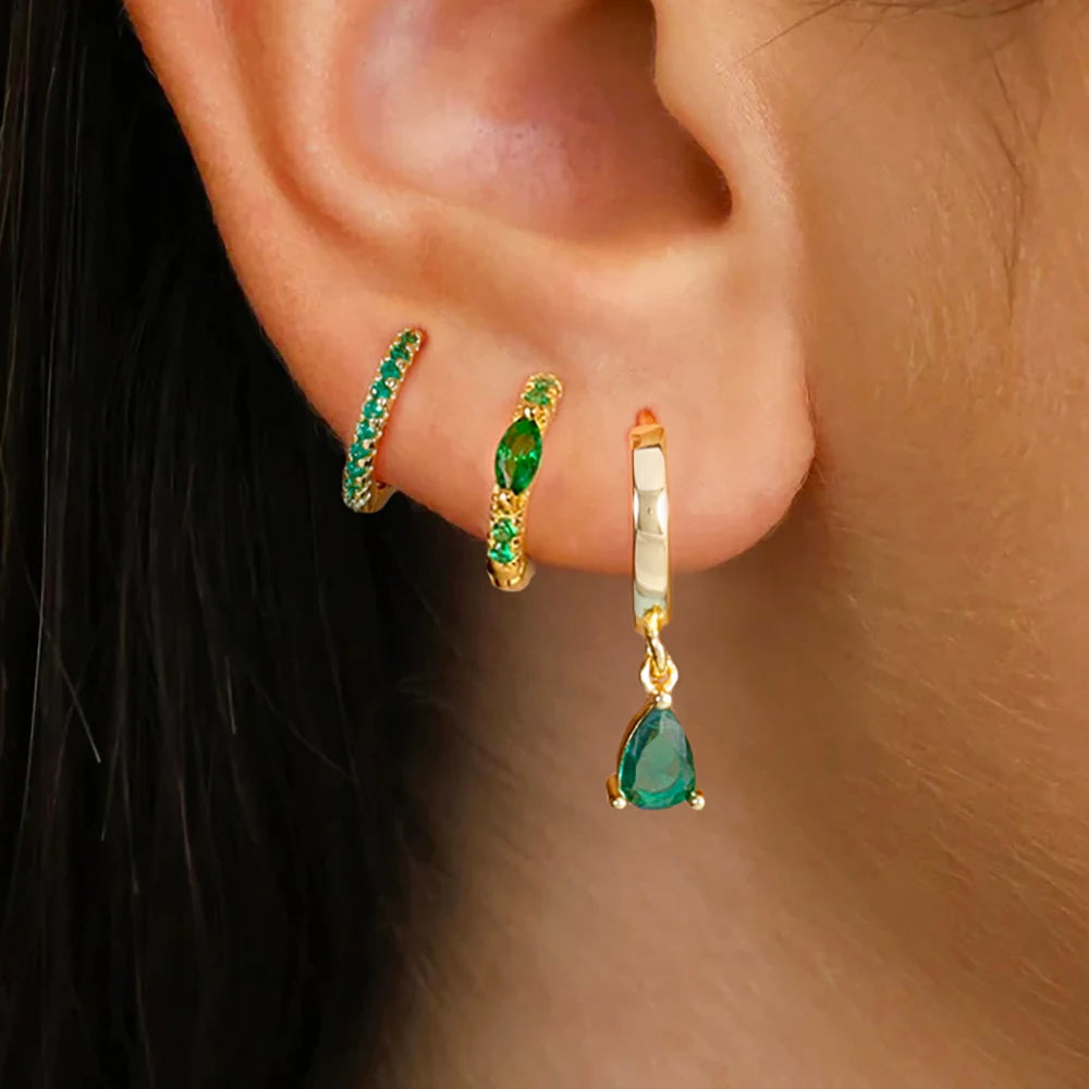 ✨Lot de 3 boucles d’oreilles créoles en acier inoxydable avec zircons CZ✨