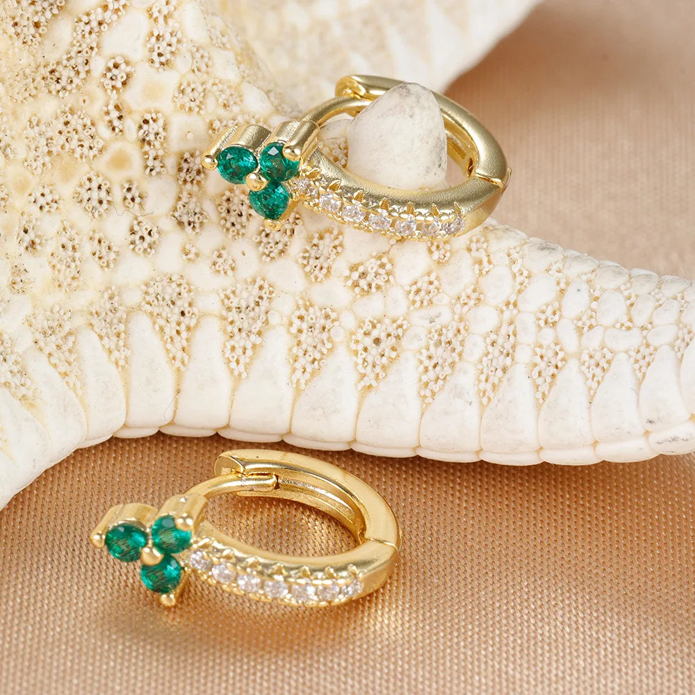 Boucles d’oreilles créoles rondes plaqué or 18K avec fleurs en zircon multicolores