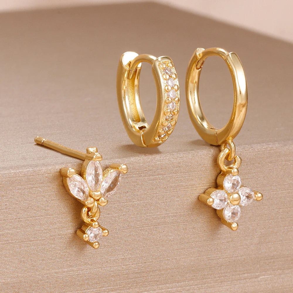 ✨ Lot de 3 boucles d’oreilles pendantes – Zircons et acier inoxydable✨