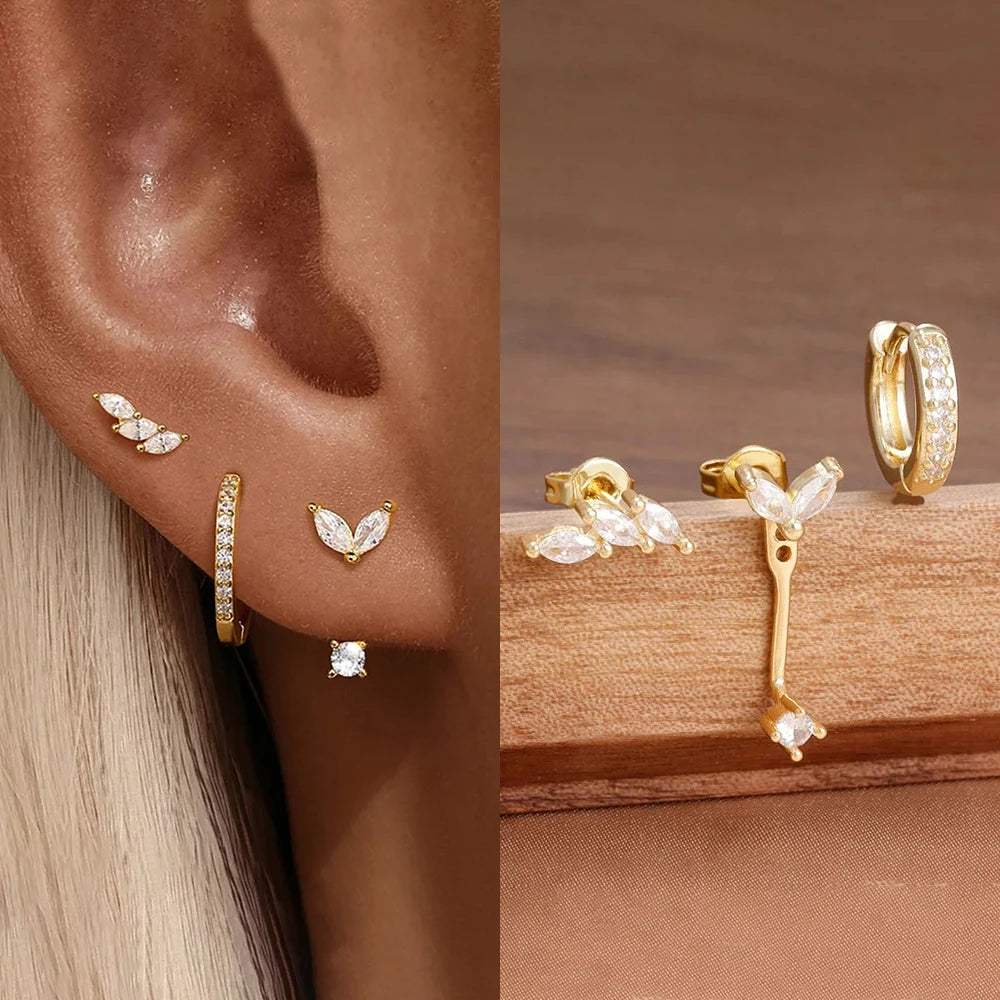 Lot de 3 paires de boucles d’oreilles clous en zircon – Acier inoxydable – Style unique punk rock unisexe
