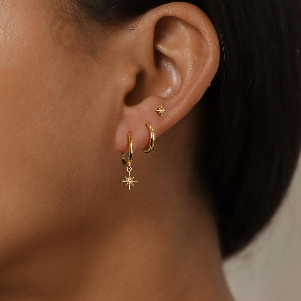Set de 3 boucles d’oreilles étoile – Acier inoxydable plaqué or 18K