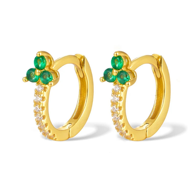 Boucles d’oreilles créoles rondes plaqué or 18K avec fleurs en zircon multicolores
