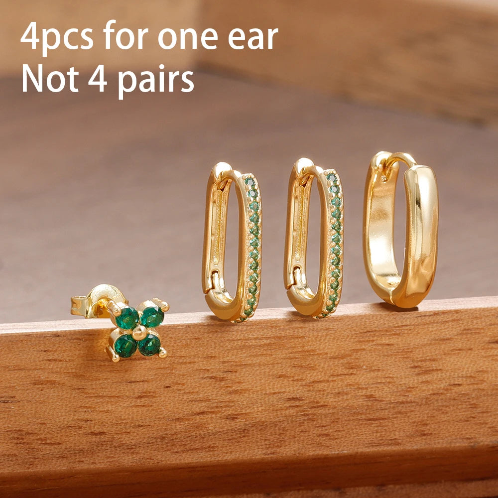 ✨ Lot de 4 boucles d’oreilles créoles en U pour femme – Acier inoxydable, zircon brillant✨