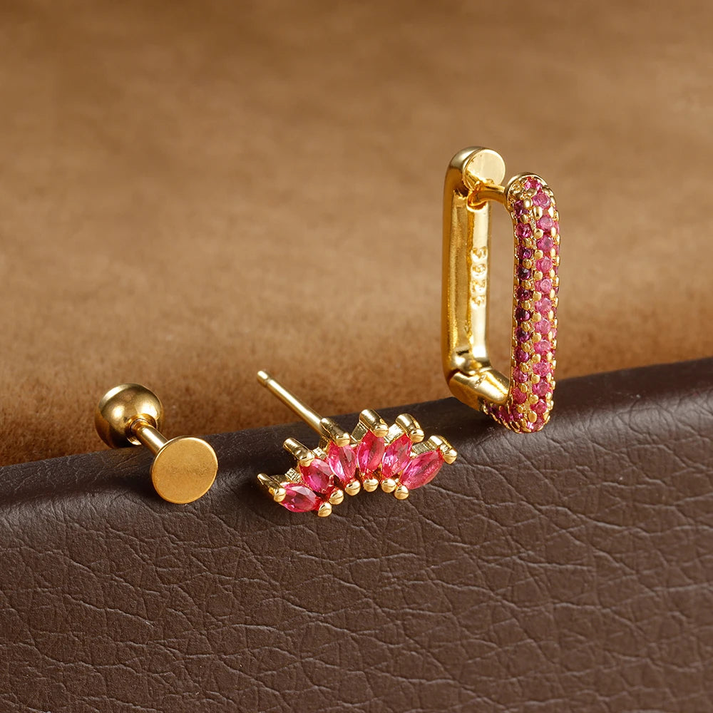 ✨ Boucles d’oreilles percées en acier inoxydable-zircon coloré✨