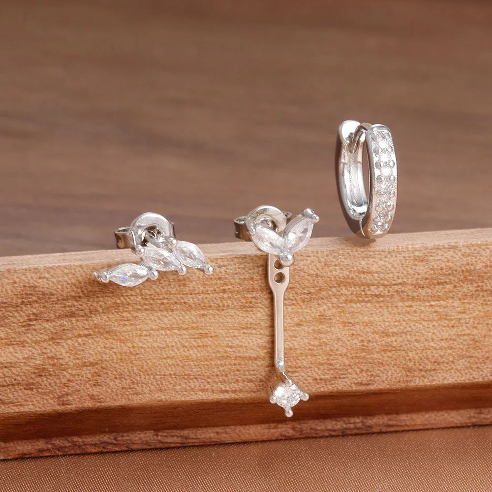 Lot de 3 paires de boucles d’oreilles clous en zircon – Acier inoxydable – Style unique punk rock unisexe
