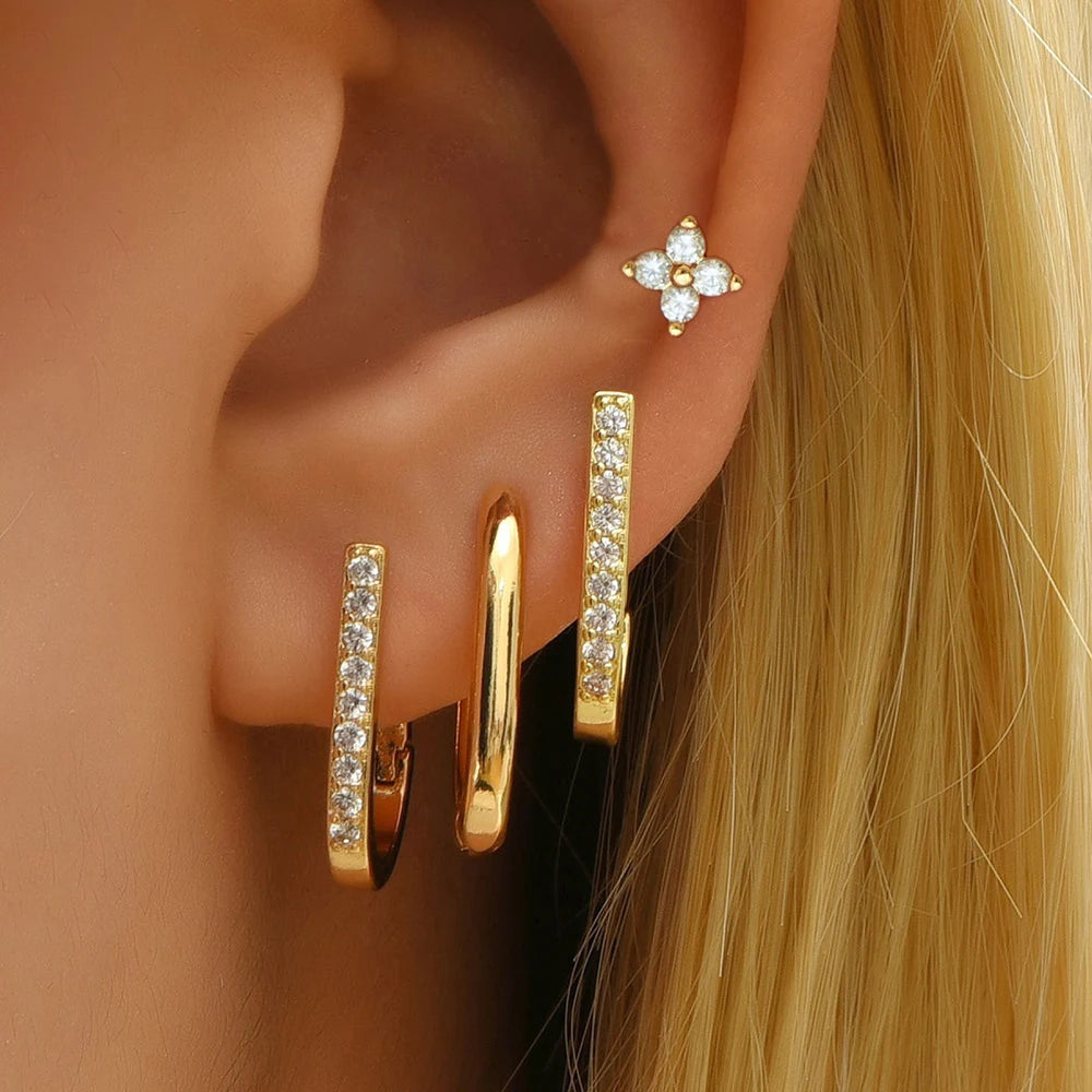 ✨ Lot de 4 boucles d’oreilles créoles en U pour femme – Acier inoxydable, zircon brillant✨