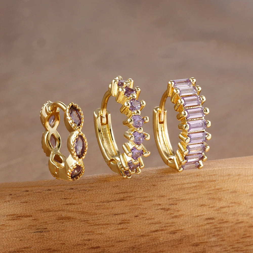 ✨ Lot de 3 boucles d’oreilles en acier inoxydable – Zircon ✨