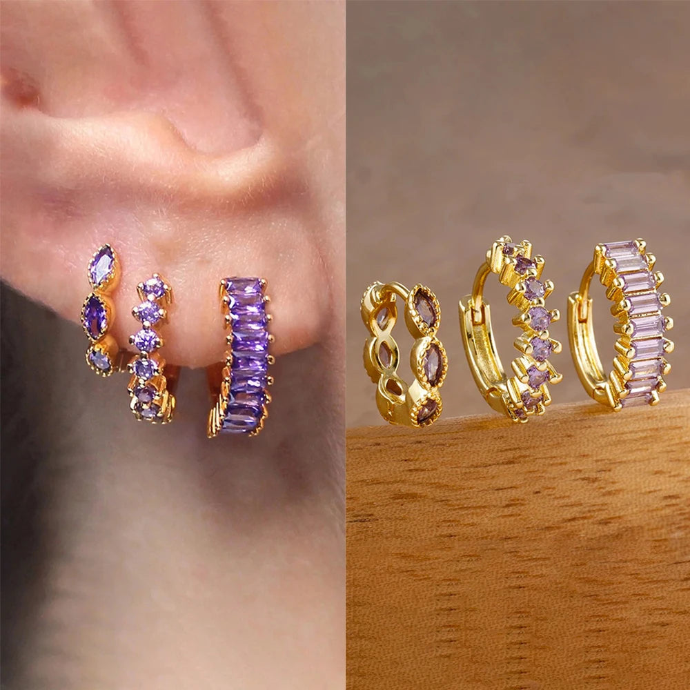 ✨ Lot de 3 boucles d’oreilles en acier inoxydable – Zircon ✨