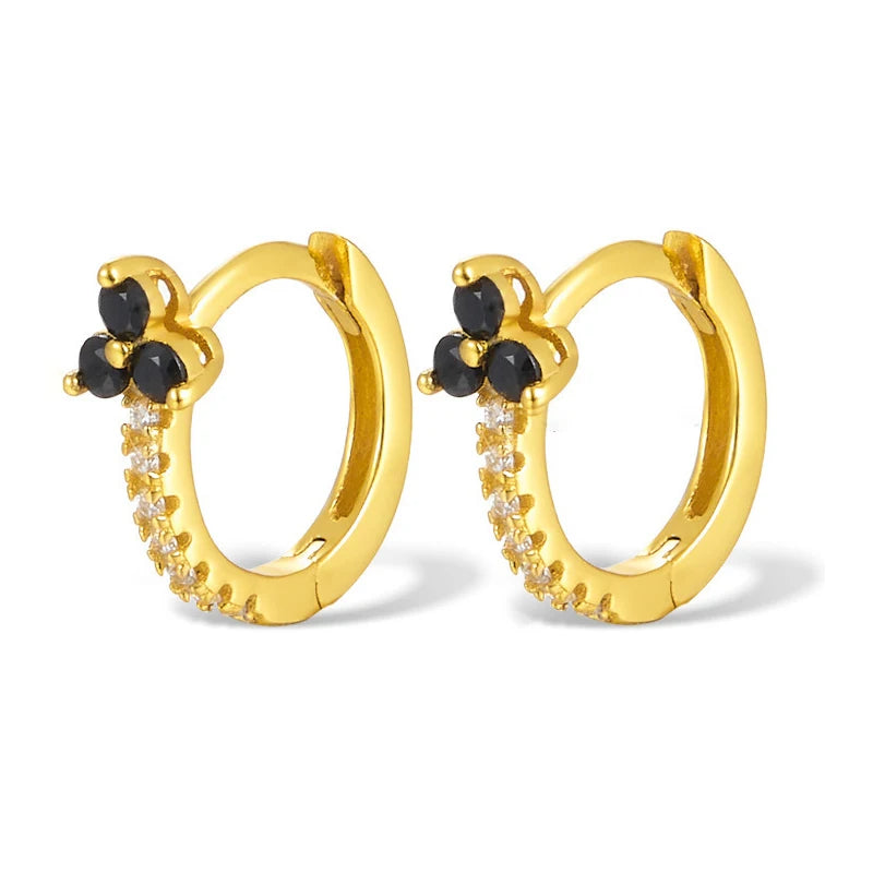 Boucles d’oreilles créoles rondes plaqué or 18K avec fleurs en zircon multicolores