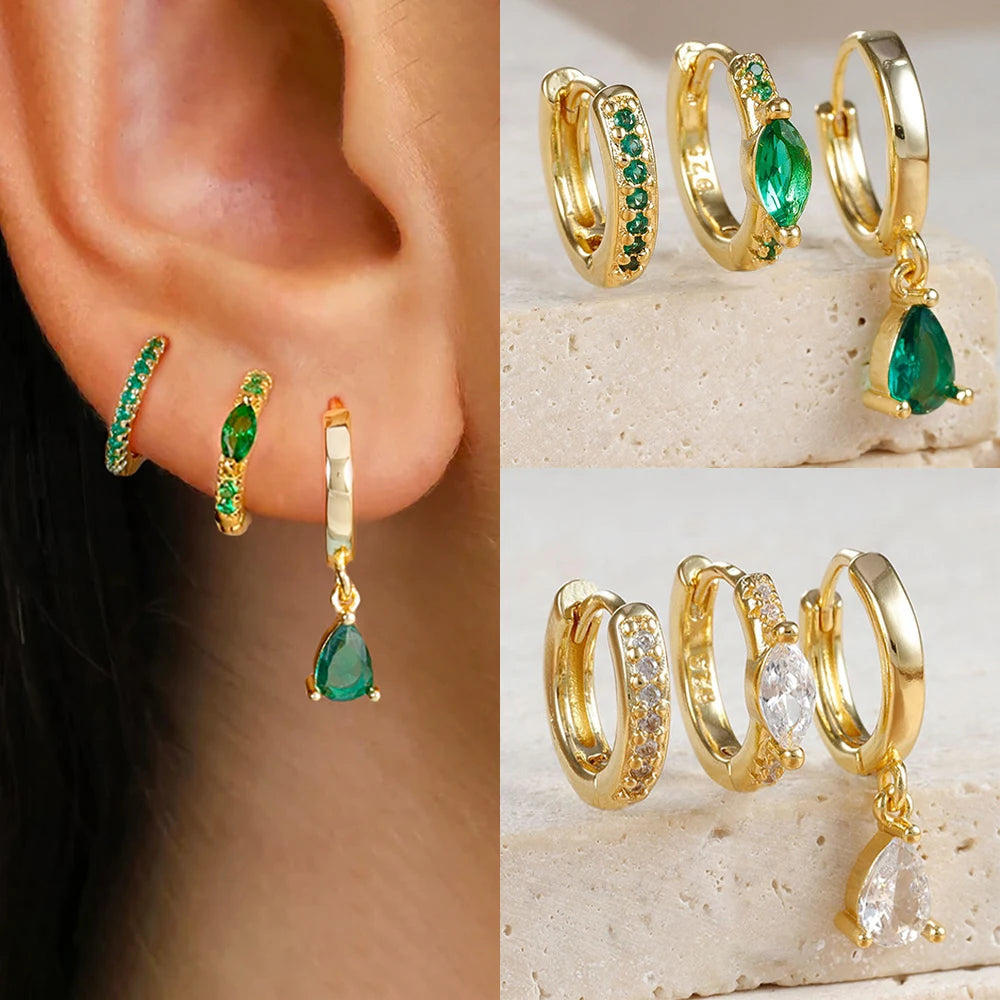 ✨Lot de 3 boucles d’oreilles créoles en acier inoxydable avec zircons CZ✨